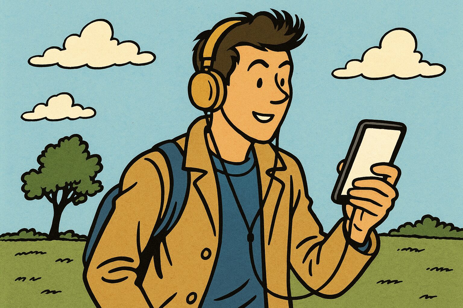 a cartoon of a man holding a tablet